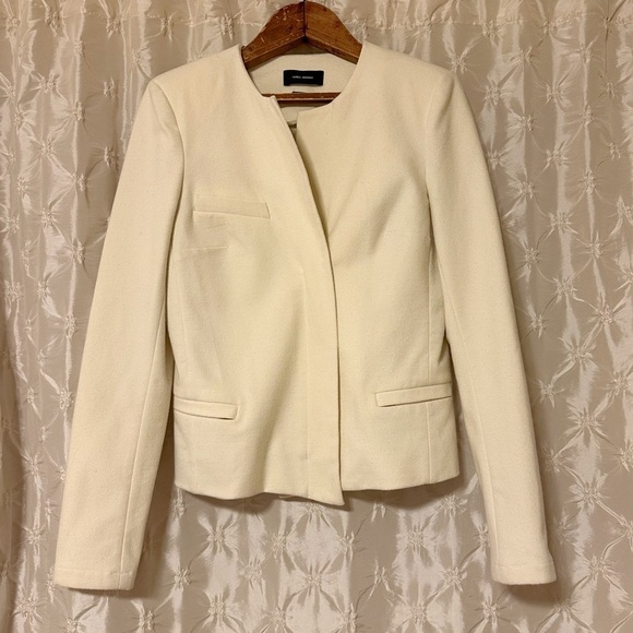 Isabel Marant Ivory Off-White Collarless Wool Blend Jacket Cream Wool Blend - Picture 1 of 13